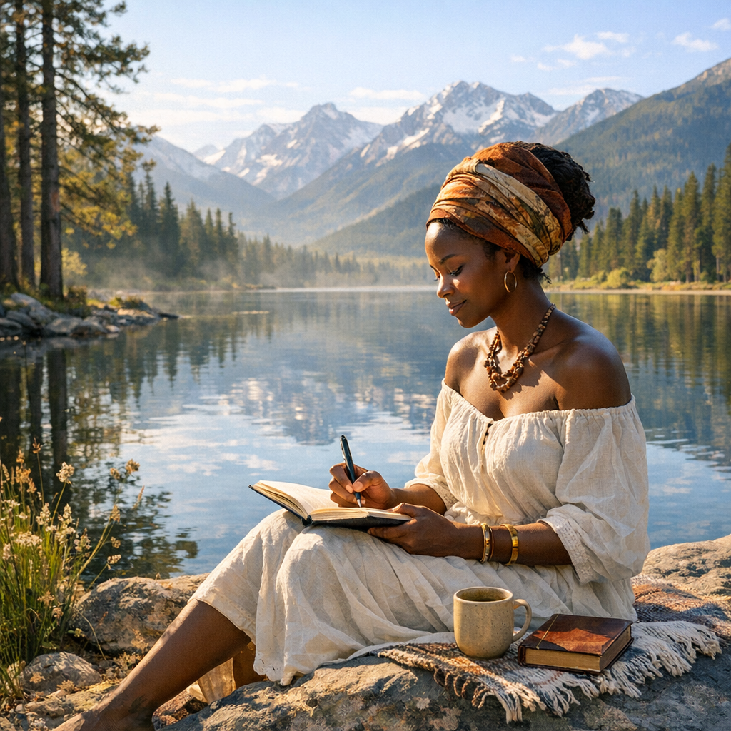 An African woman Journaling